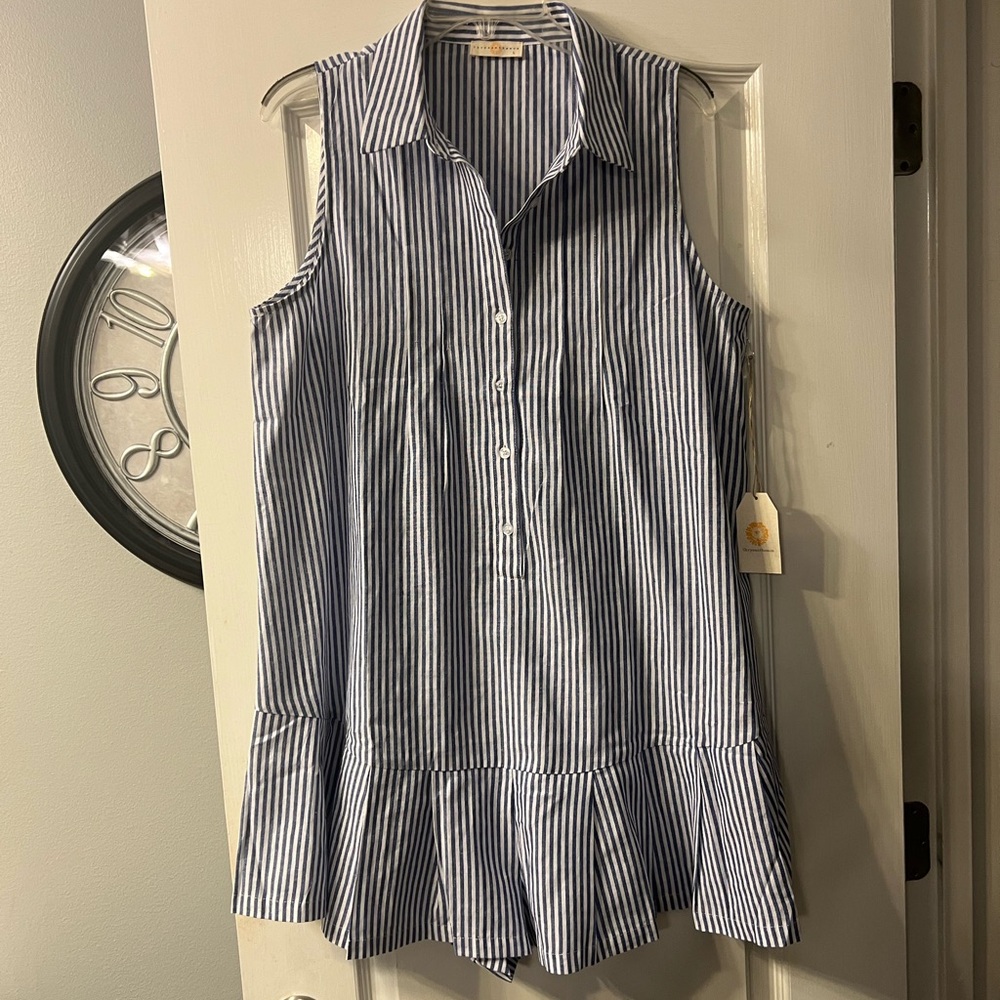 NWT Chrysanthemum blue and white striped romper size L
